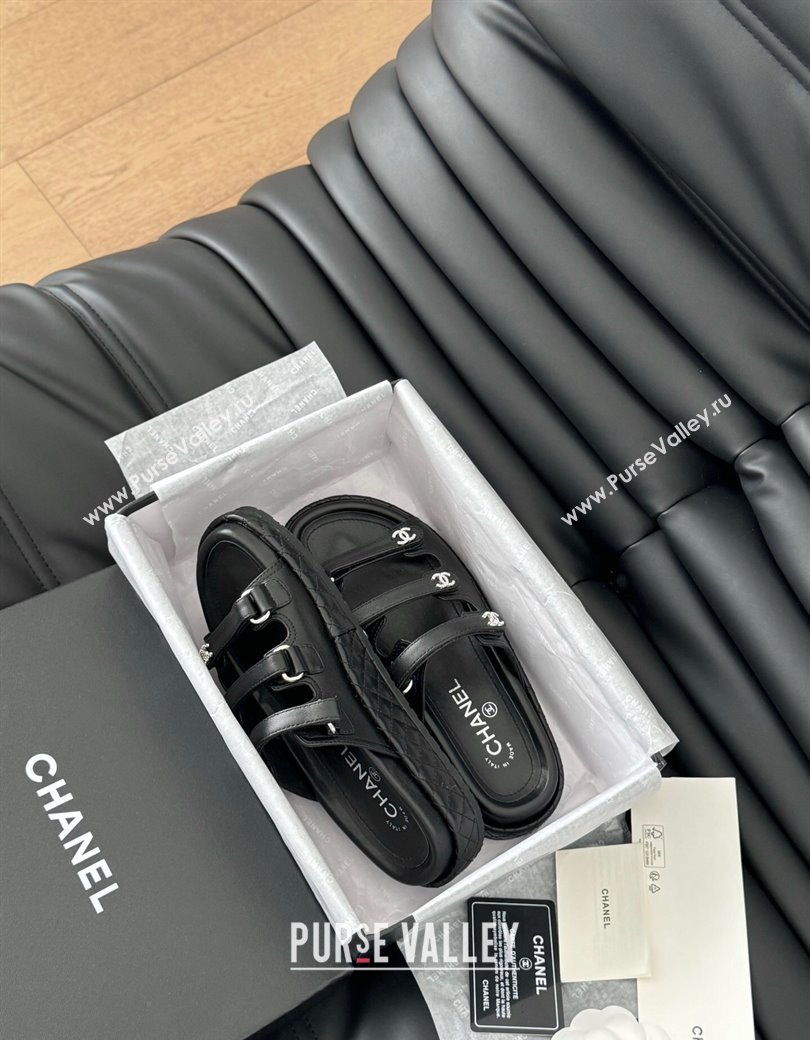 Chanel Calfskin Flat Slides Sandal with Multi Strap Black 2024 CH010214 (MD-250102151)