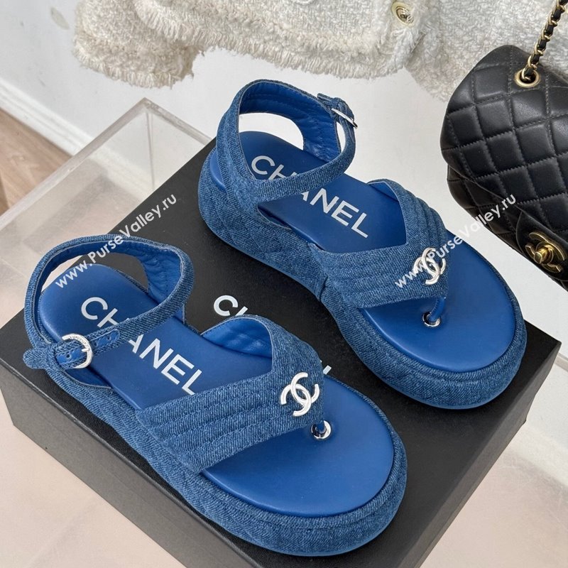 Chanel Chevron Denim Platform Thong Sandals 4.5cm Blue 2024 G46108 (MD-250102123)