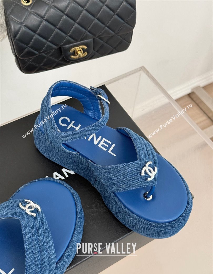 Chanel Chevron Denim Platform Thong Sandals 4.5cm Blue 2024 G46108 (MD-250102123)