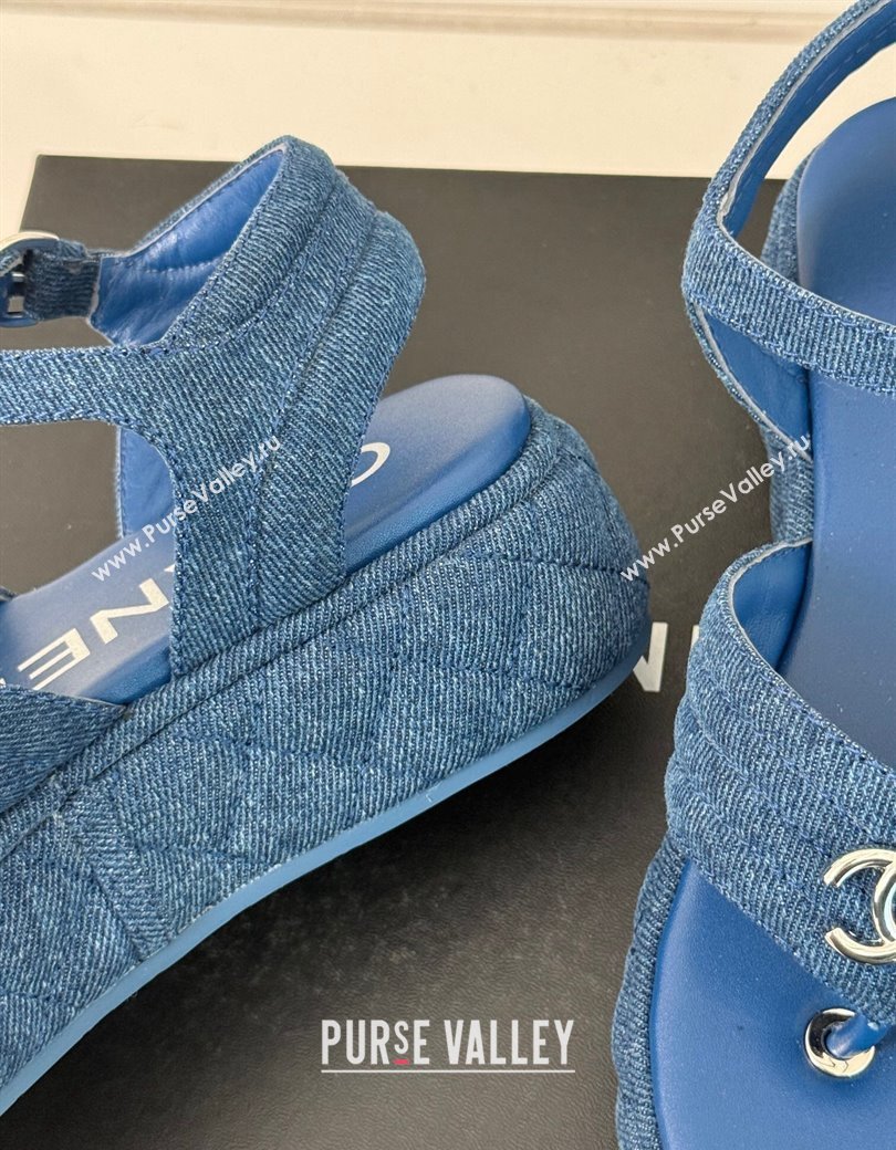 Chanel Chevron Denim Platform Thong Sandals 4.5cm Blue 2024 G46108 (MD-250102123)