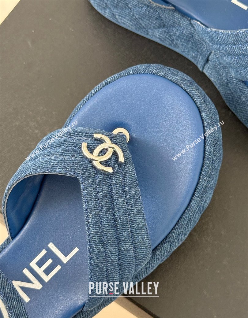 Chanel Chevron Denim Platform Thong Sandals 4.5cm Blue 2024 G46108 (MD-250102123)