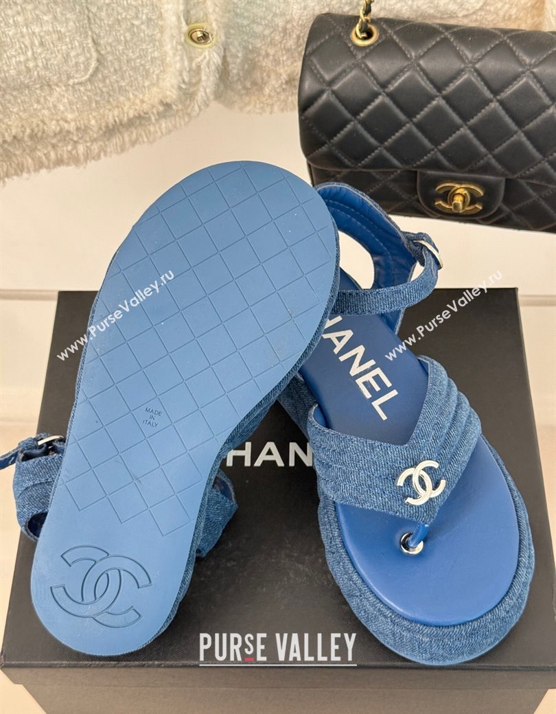 Chanel Chevron Denim Platform Thong Sandals 4.5cm Blue 2024 G46108 (MD-250102123)