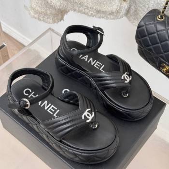 Chanel Chevron Lambskin Platform Thong Sandals 4.5cm Black 2024 G46108 (MD-250102124)