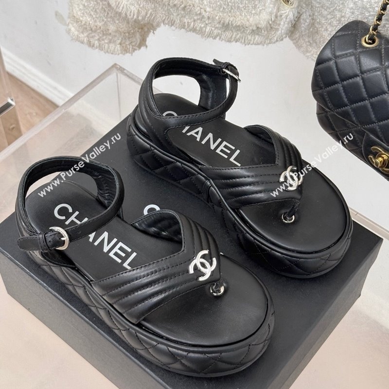 Chanel Chevron Lambskin Platform Thong Sandals 4.5cm Black 2024 G46108 (MD-250102124)