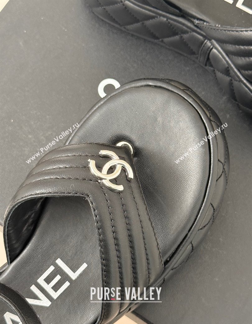 Chanel Chevron Lambskin Platform Thong Sandals 4.5cm Black 2024 G46108 (MD-250102124)