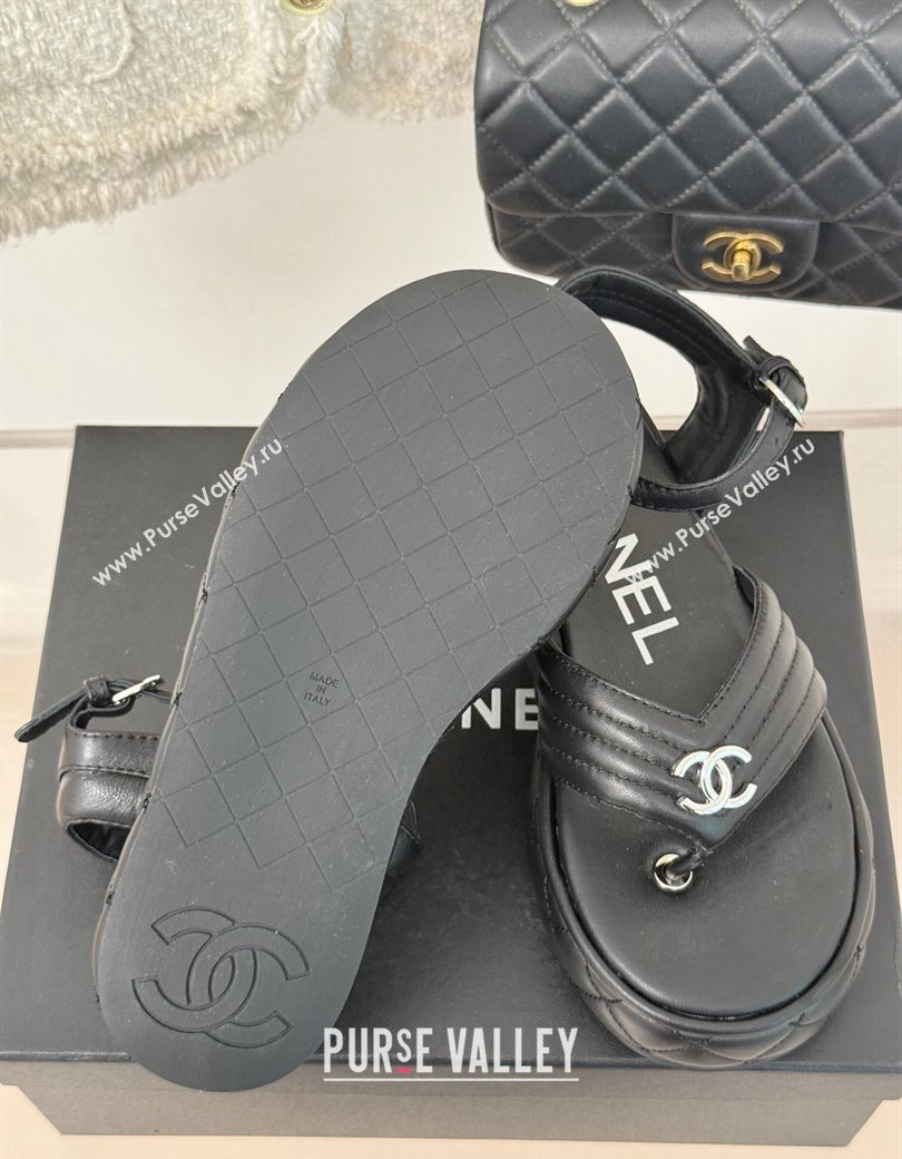 Chanel Chevron Lambskin Platform Thong Sandals 4.5cm Black 2024 G46108 (MD-250102124)