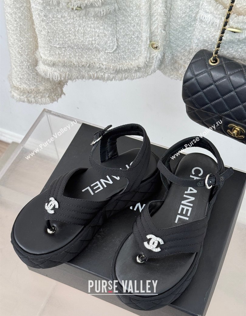 Chanel Chevron Grosgrain Platform Thong Sandals 4.5cm Black 2024 G46108 (MD-250102127)