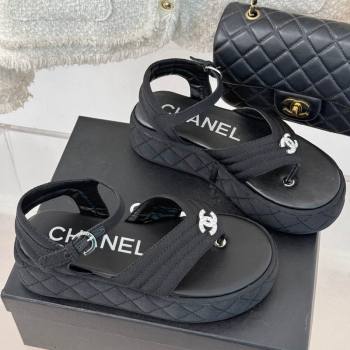 Chanel Chevron Grosgrain Platform Thong Sandals 4.5cm Black 2024 G46108 (MD-250102127)