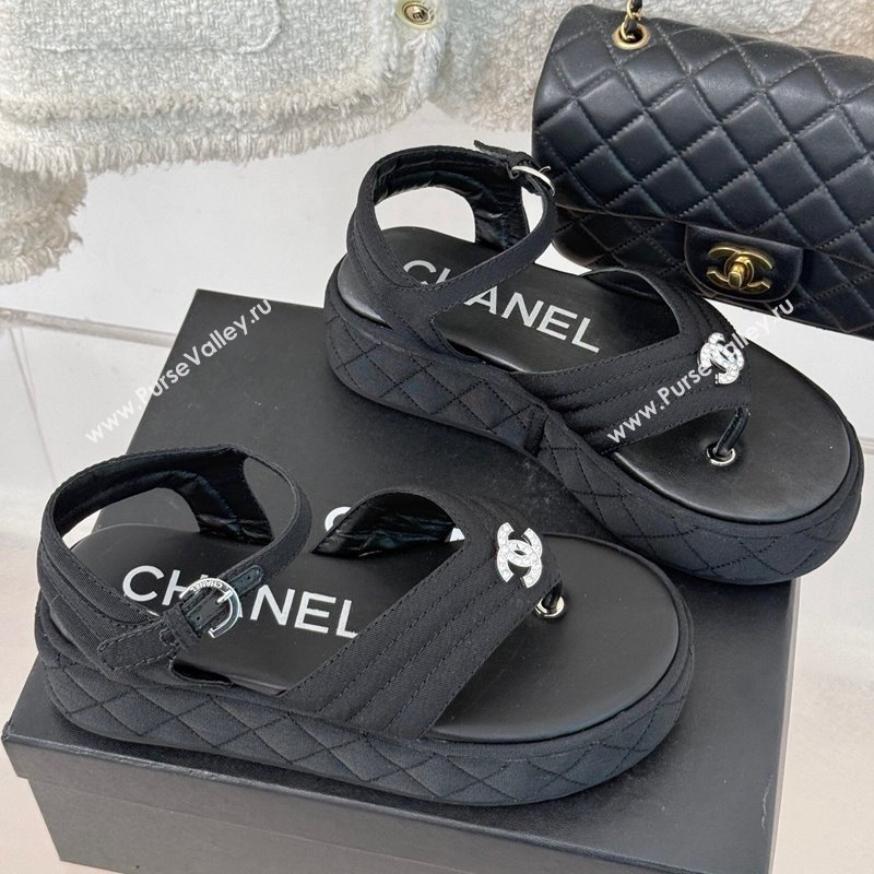 Chanel Chevron Grosgrain Platform Thong Sandals 4.5cm Black 2024 G46108 (MD-250102127)