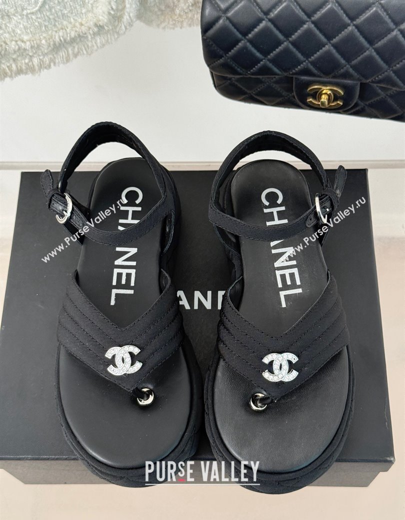 Chanel Chevron Grosgrain Platform Thong Sandals 4.5cm Black 2024 G46108 (MD-250102127)