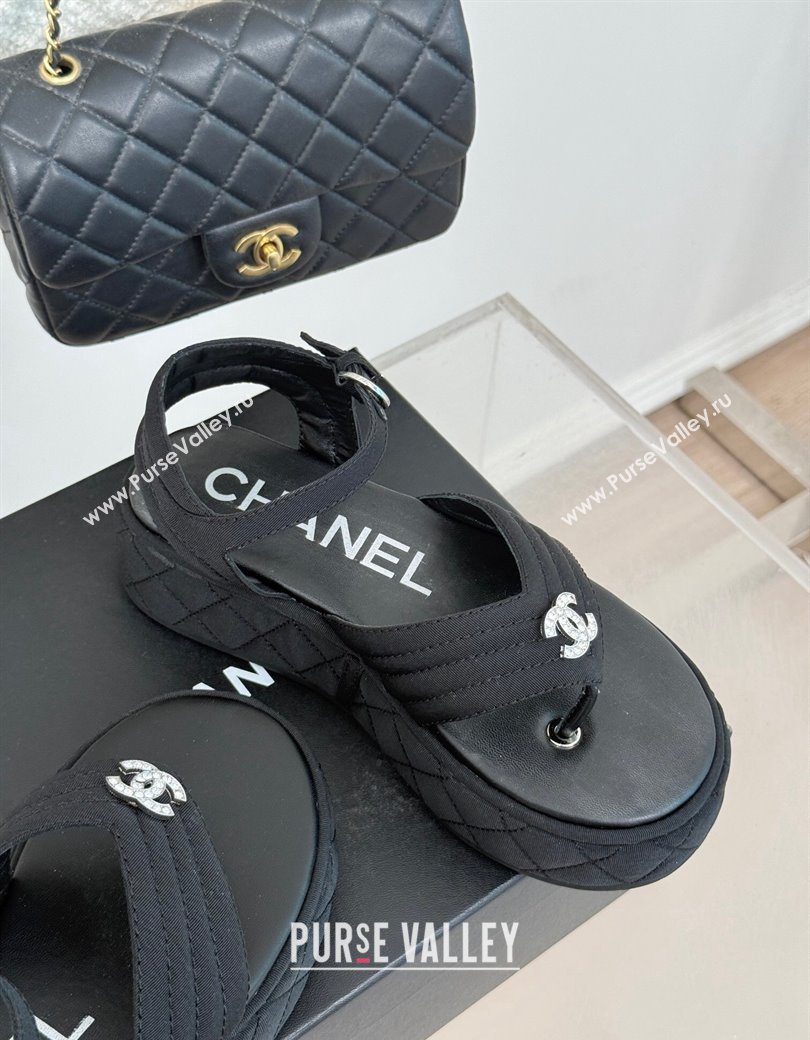 Chanel Chevron Grosgrain Platform Thong Sandals 4.5cm Black 2024 G46108 (MD-250102127)