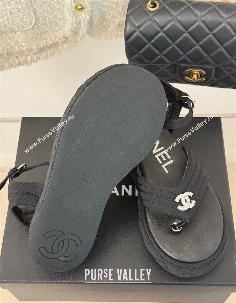 Chanel Chevron Grosgrain Platform Thong Sandals 4.5cm Black 2024 G46108 (MD-250102127)