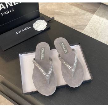 Chanel Suede Flat Thong Slide Sandals with Strass G46205 Dark Grey 2024 (MD-240102058)