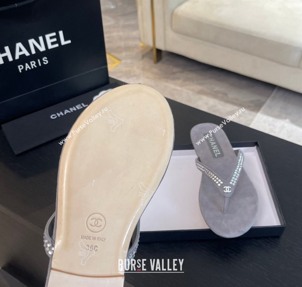 Chanel Suede Flat Thong Slide Sandals with Strass G46205 Dark Grey 2024 (MD-240102058)