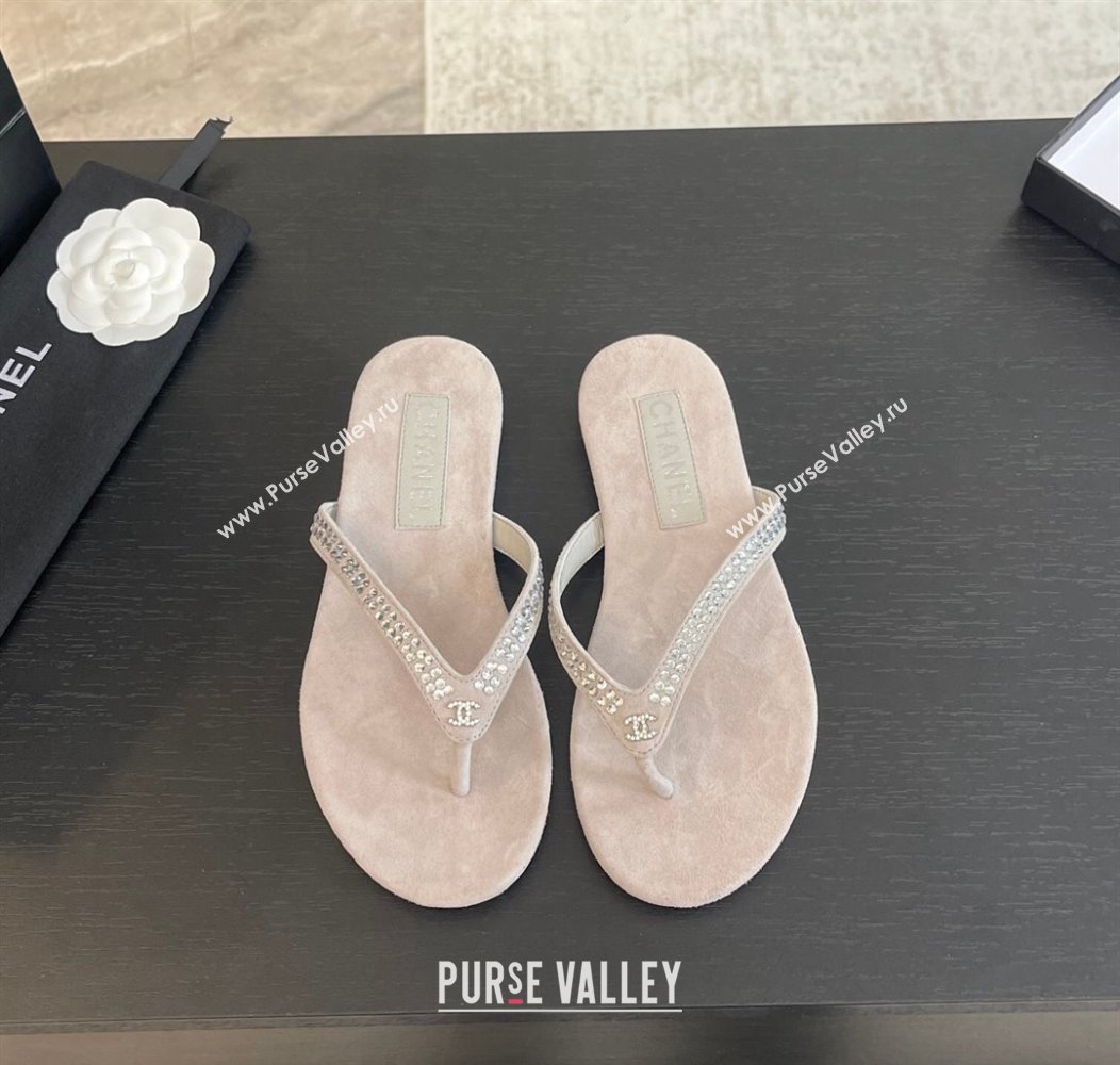 Chanel Suede Flat Thong Slide Sandals with Strass G46205 Purple Grey 2024 (MD-240102060)