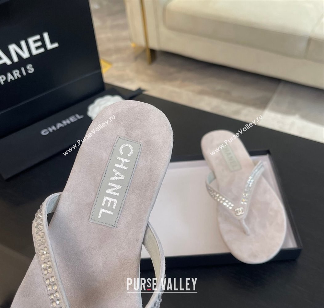 Chanel Suede Flat Thong Slide Sandals with Strass G46205 Purple Grey 2024 (MD-240102060)