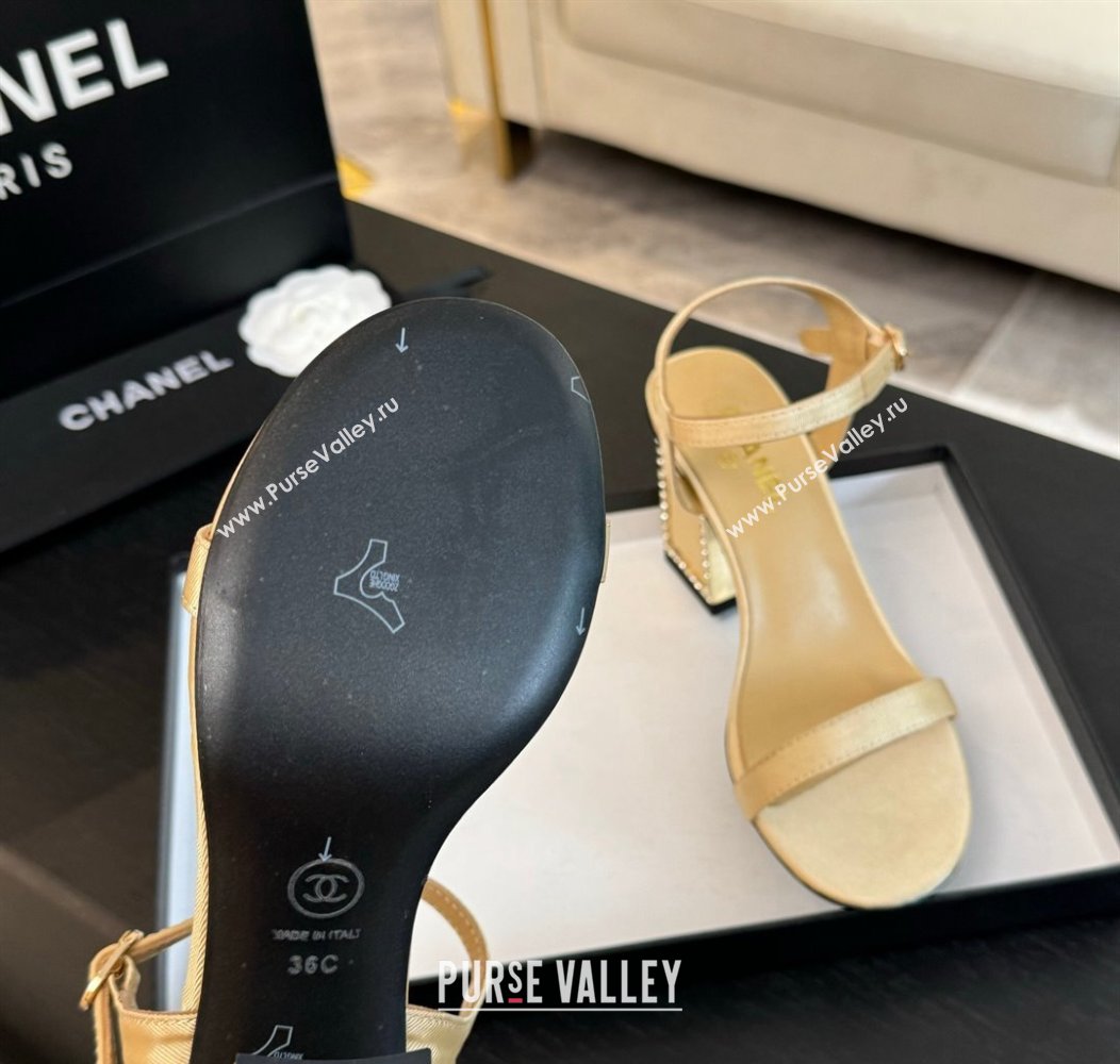 Chanel Fabric Sandals 7cm with Strass Heel Beige 2024 G45235 0102 (SS-240102003)