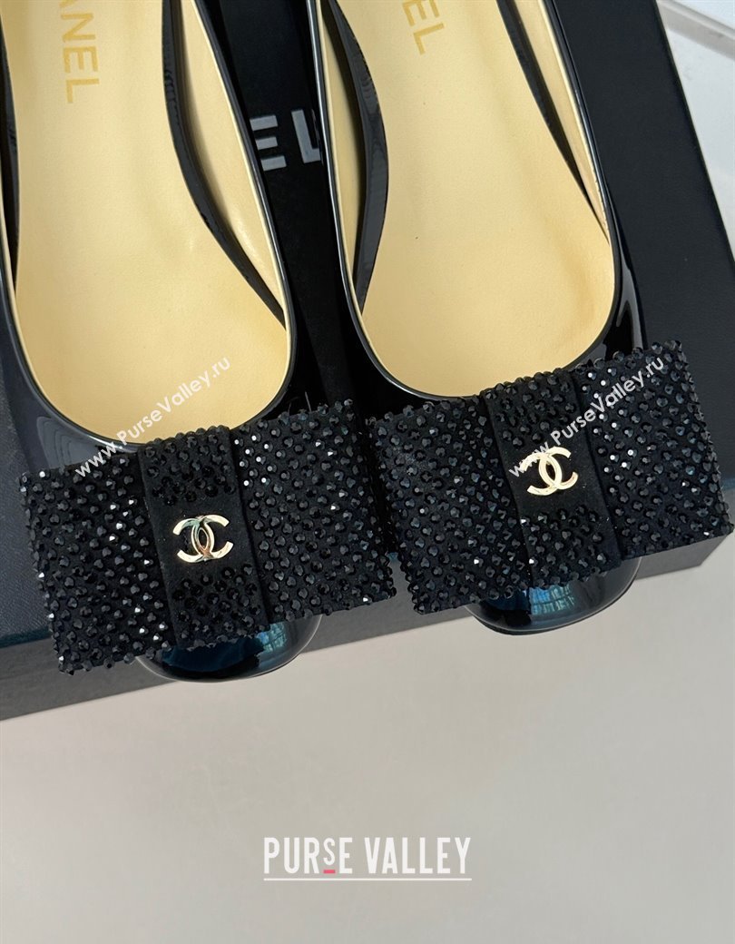 Chanel Patent Calfskin Pumps with Strass Bow Black 2024 CH010303 (MD-250103018)