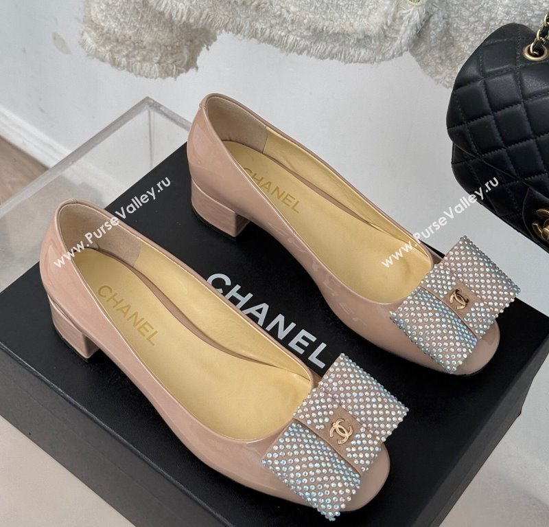 Chanel Patent Calfskin Pumps with Strass Bow Pink 2024 CH010303 (MD-250103019)