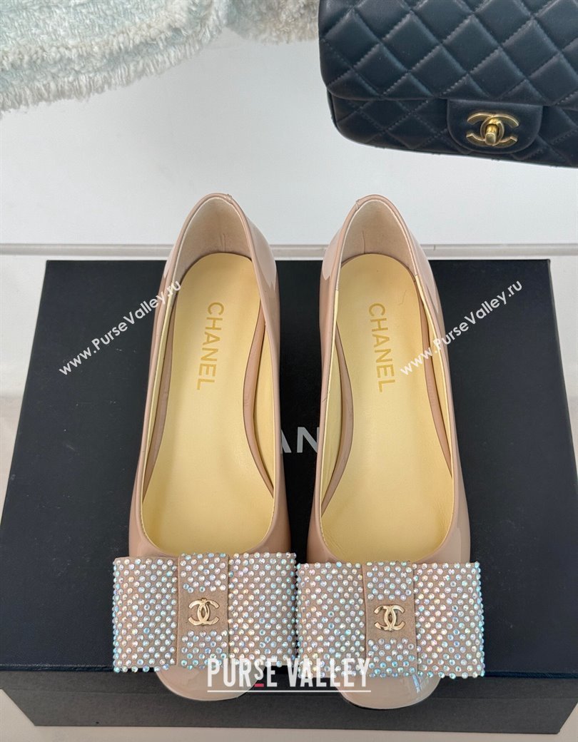 Chanel Patent Calfskin Pumps with Strass Bow Pink 2024 CH010303 (MD-250103019)