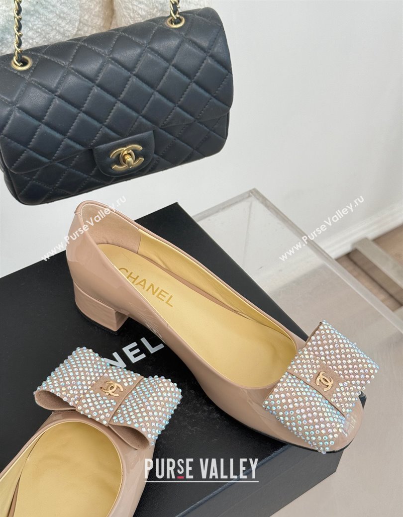 Chanel Patent Calfskin Pumps with Strass Bow Pink 2024 CH010303 (MD-250103019)