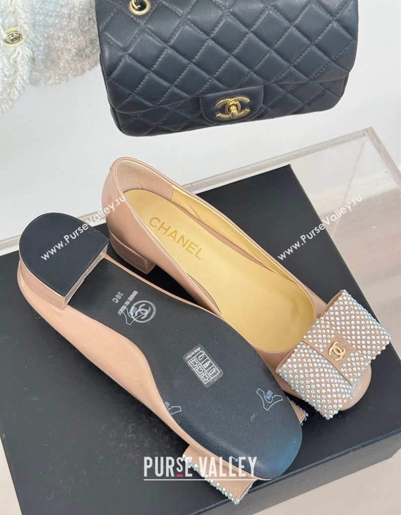 Chanel Patent Calfskin Pumps with Strass Bow Pink 2024 CH010303 (MD-250103019)