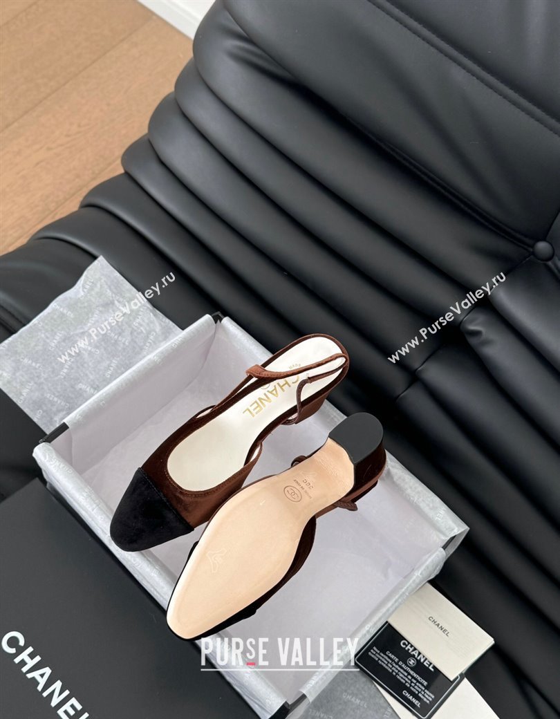 Chanel Velvet Slingback Pumps 6.5cm G31318 Dark Brown 2025 0103 (MD-250103105)