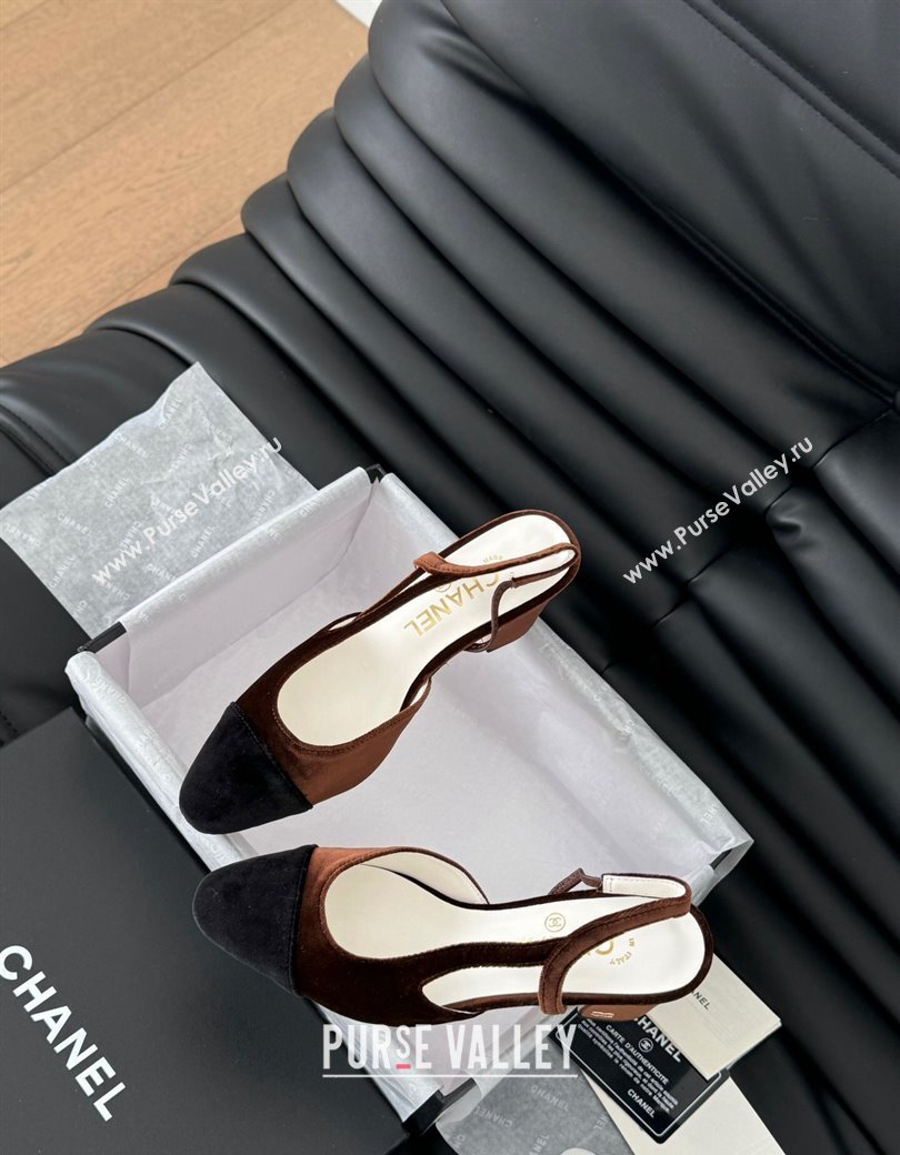 Chanel Velvet Slingback Pumps 6.5cm G31318 Dark Brown 2025 0103 (MD-250103105)