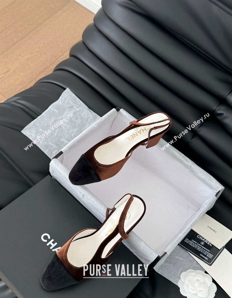 Chanel Velvet Slingback Pumps 6.5cm G31318 Dark Brown 2025 0103 (MD-250103105)