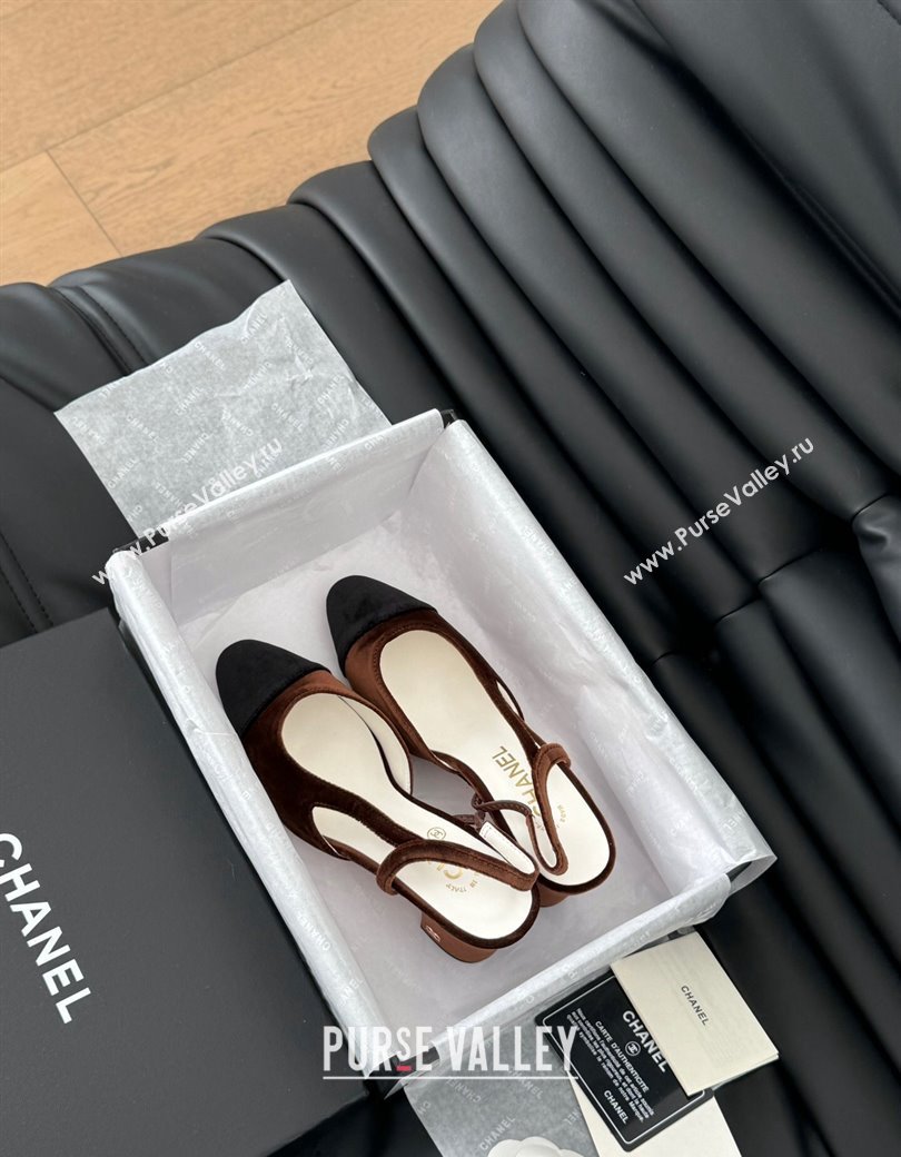 Chanel Velvet Slingback Pumps 6.5cm G31318 Dark Brown 2025 0103 (MD-250103105)