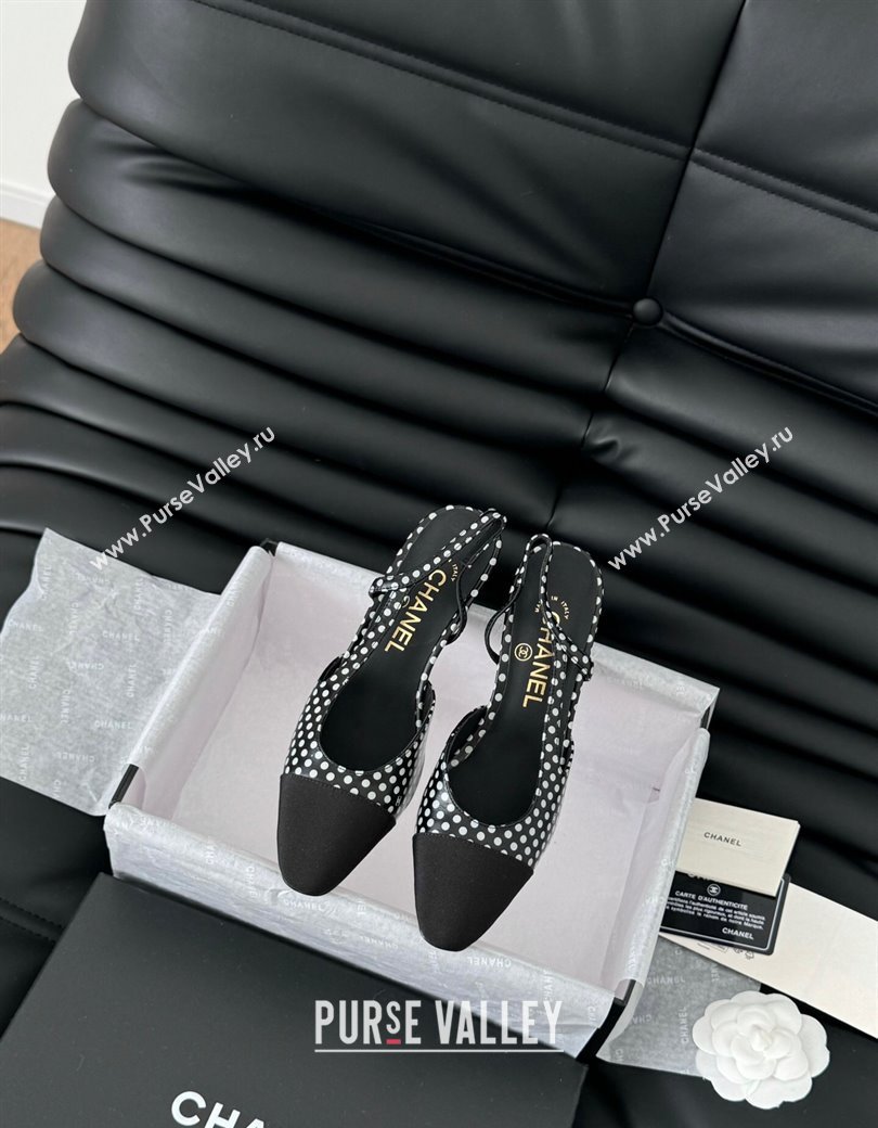 Chanel Dotted Calfskin Grosgrain Slingback Pumps 6.5cm with Studs G31318 Black 2024 0103 (MD-250103111)