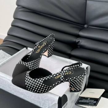 Chanel Dotted Calfskin Grosgrain Slingback Pumps 6.5cm with Studs G31318 Black 2024 0103 (MD-250103111)