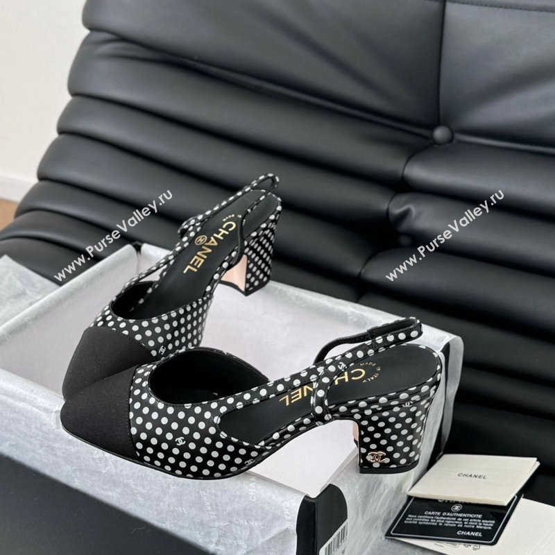 Chanel Dotted Calfskin Grosgrain Slingback Pumps 6.5cm with Studs G31318 Black 2024 0103 (MD-250103111)