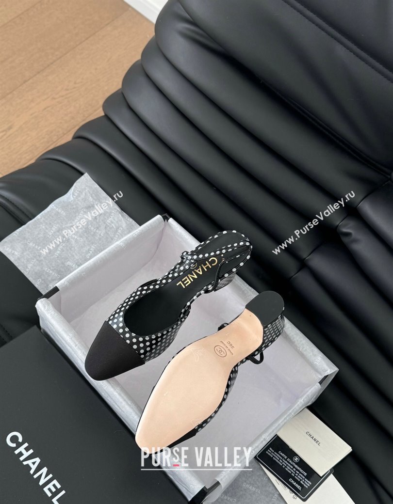 Chanel Dotted Calfskin Grosgrain Slingback Pumps 6.5cm with Studs G31318 Black 2024 0103 (MD-250103111)