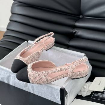 Chanel Tweed Grosgrain Slingbacks Flats G31319 Light Pink 2025 0103 (MD-250103116)