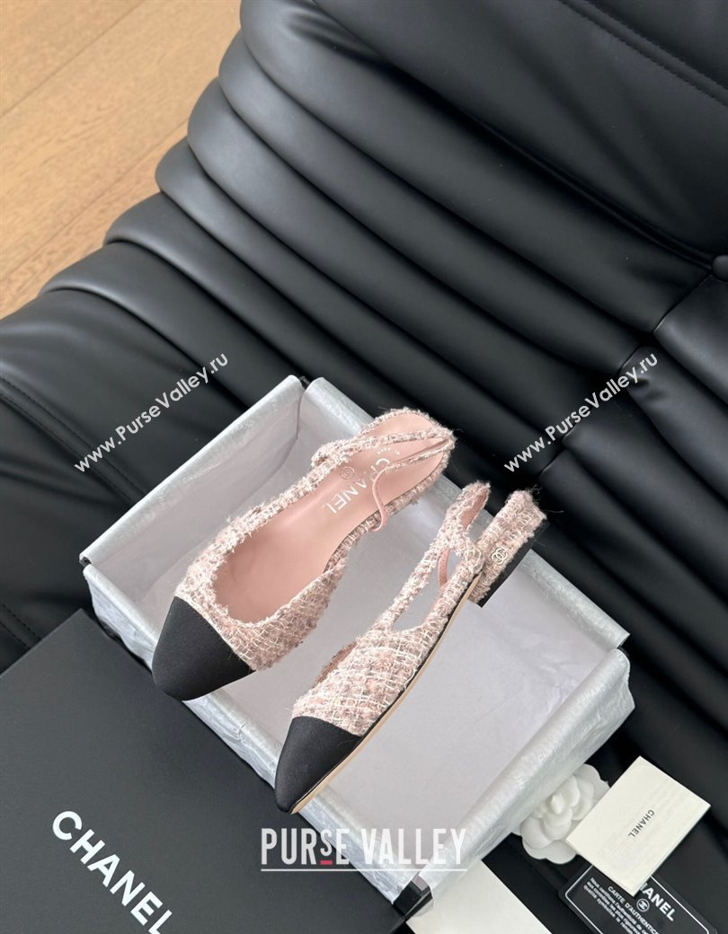 Chanel Tweed Grosgrain Slingbacks Flats G31319 Light Pink 2025 0103 (MD-250103116)