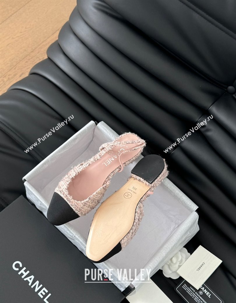 Chanel Tweed Grosgrain Slingbacks Flats G31319 Light Pink 2025 0103 (MD-250103116)