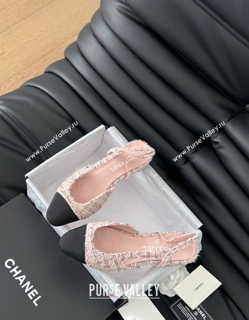 Chanel Tweed Grosgrain Slingbacks Flats G31319 Light Pink 2025 0103 (MD-250103116)