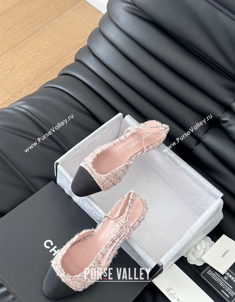 Chanel Tweed Grosgrain Slingbacks Flats G31319 Light Pink 2025 0103 (MD-250103116)