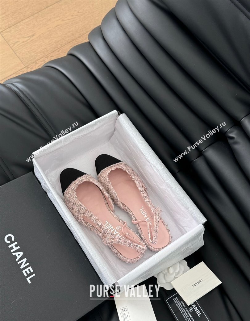 Chanel Tweed Grosgrain Slingbacks Flats G31319 Light Pink 2025 0103 (MD-250103116)