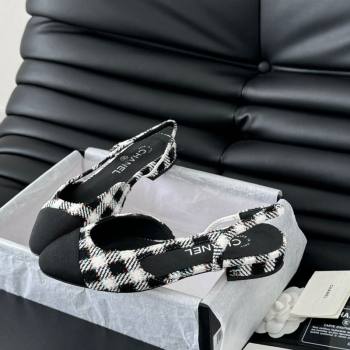 Chanel Check Fabric Grosgrain Slingbacks Flats G31319 Black/White 2025 0103 (MD-250103117)