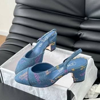 Chanel Printed Denim Slingback Pumps 6.5cm G31318 Blue 2025 0103 (MD-250103118)