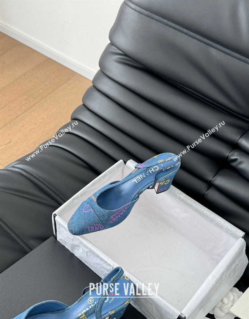 Chanel Printed Denim Slingback Pumps 6.5cm G31318 Blue 2025 0103 (MD-250103118)