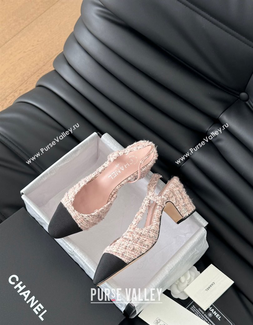 Chanel Tweed Grosgrain Slingback Pumps 6.5cm G31318 Light Pink 2025 0103 (MD-250103119)