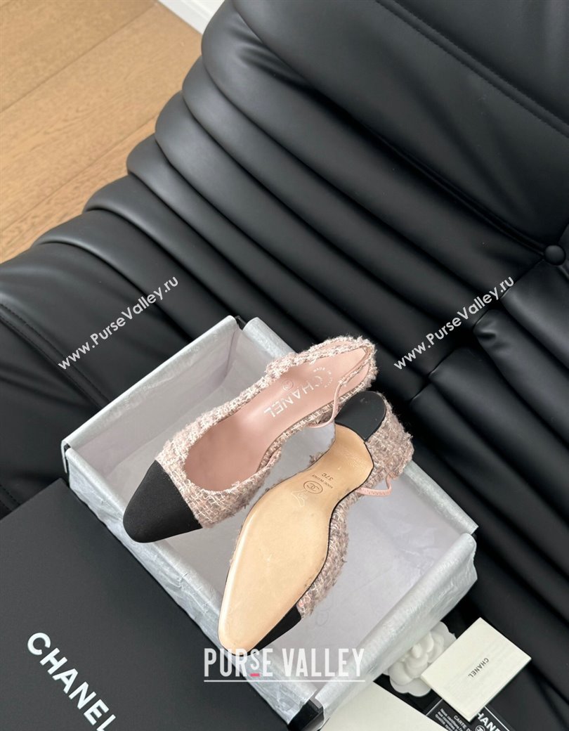 Chanel Tweed Grosgrain Slingback Pumps 6.5cm G31318 Light Pink 2025 0103 (MD-250103119)