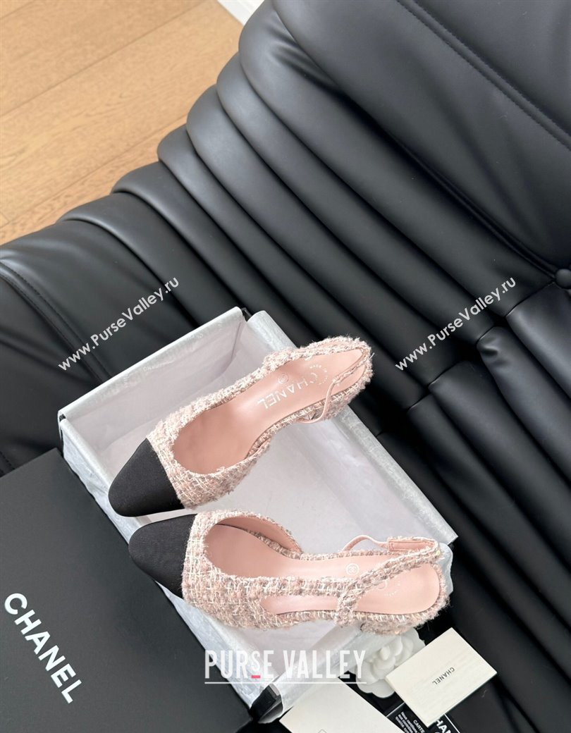 Chanel Tweed Grosgrain Slingback Pumps 6.5cm G31318 Light Pink 2025 0103 (MD-250103119)