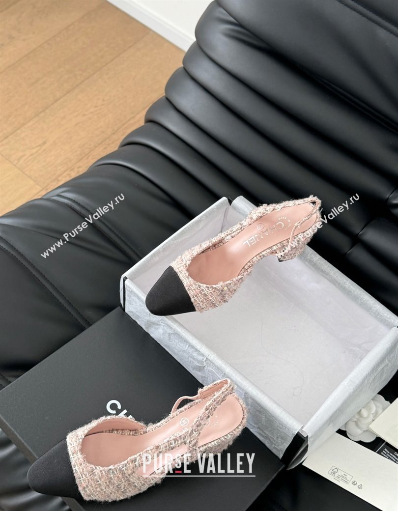 Chanel Tweed Grosgrain Slingback Pumps 6.5cm G31318 Light Pink 2025 0103 (MD-250103119)