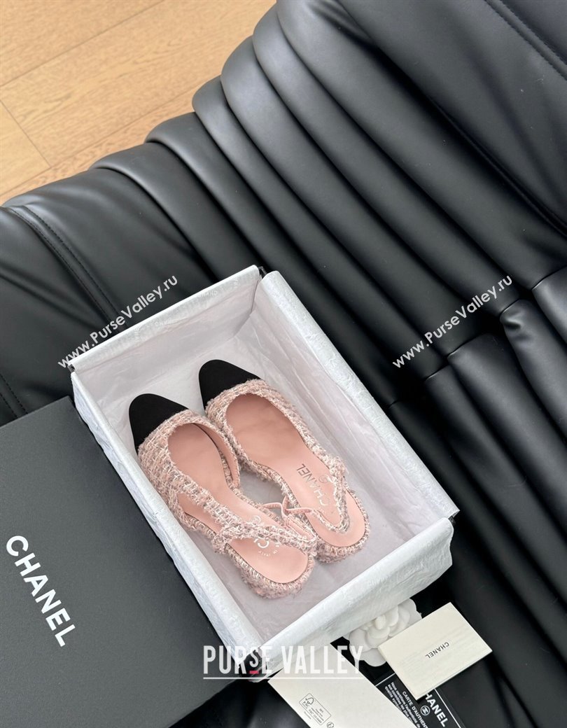 Chanel Tweed Grosgrain Slingback Pumps 6.5cm G31318 Light Pink 2025 0103 (MD-250103119)