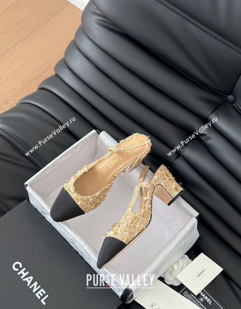 Chanel Tweed Grosgrain Slingback Pumps 6.5cm G31318 Beige 2025 0103 (MD-250103120)