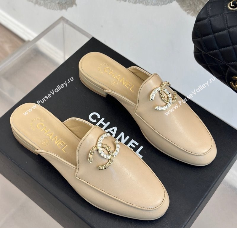 Chanel Lambskin Flat Mules with Strass and Chain CC G46157 Beige 2024 (MD-250102104)